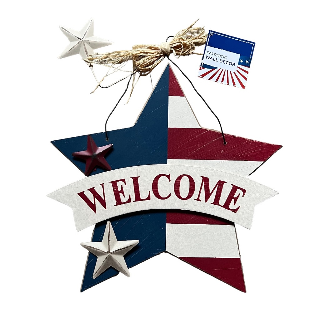 NWT Wooden Patriotic Red, White and Blue Welcome Sign